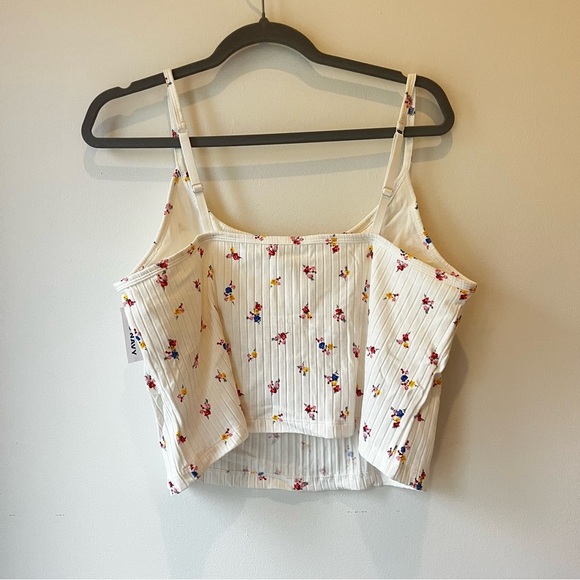 Old Navy XL Tall Ribbed Floral Tank Top Adjustable Straps White Cotton Blend NWT - Picture 12 of 12